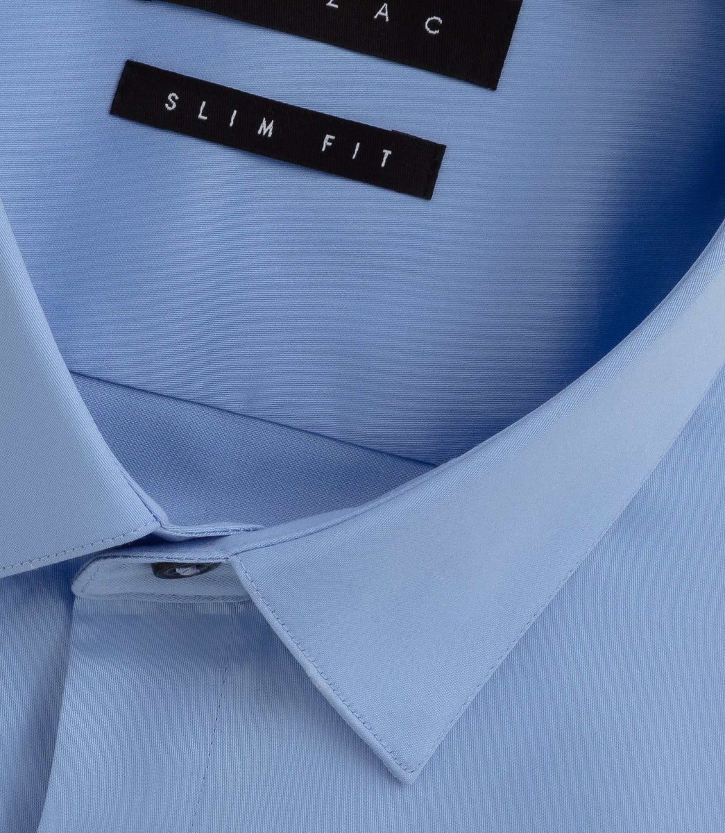 Chemise slim en satin coton bleu pastel SATINSLIM