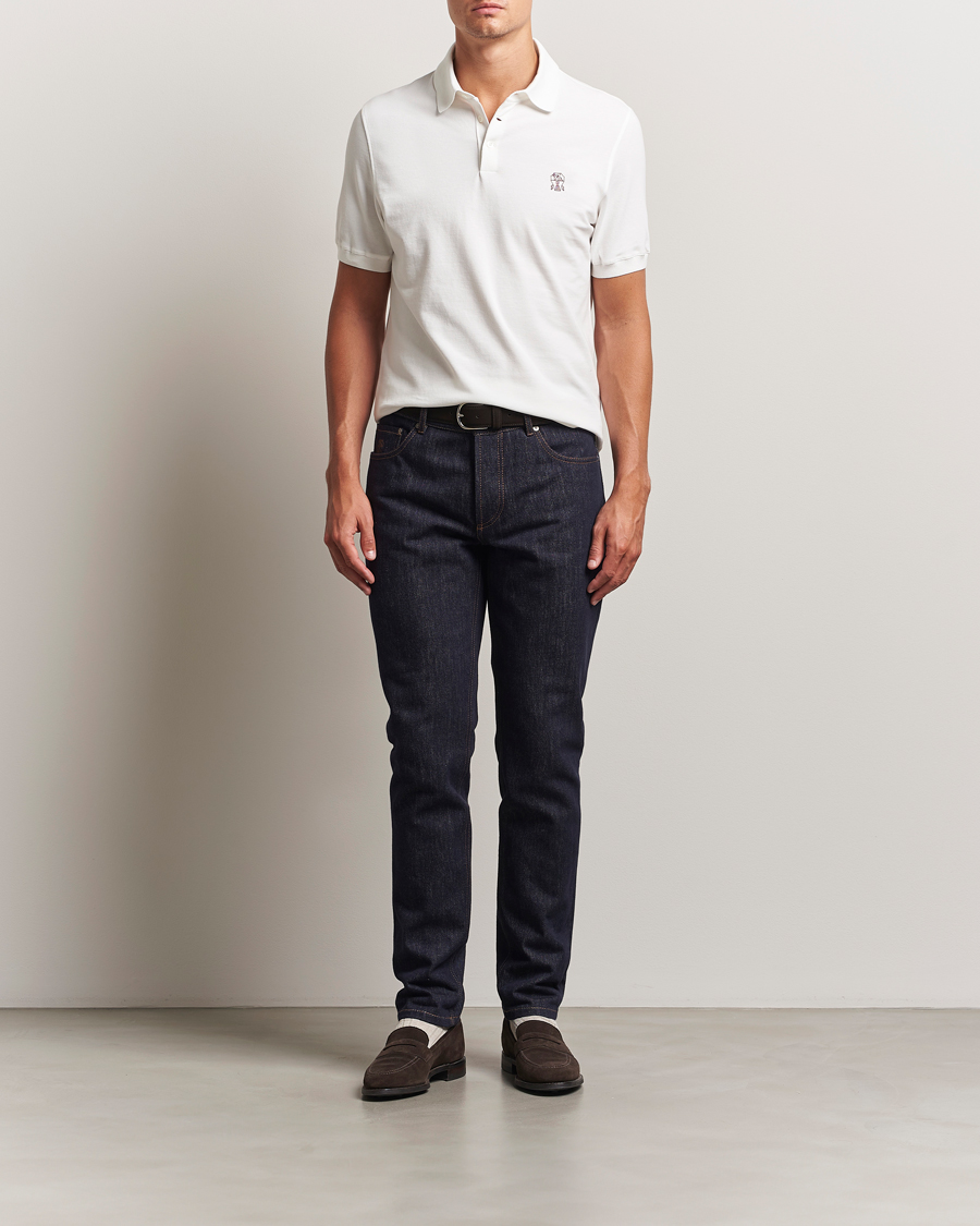 Brunello Cucinelli Short Sleeve Logo Polo Off White