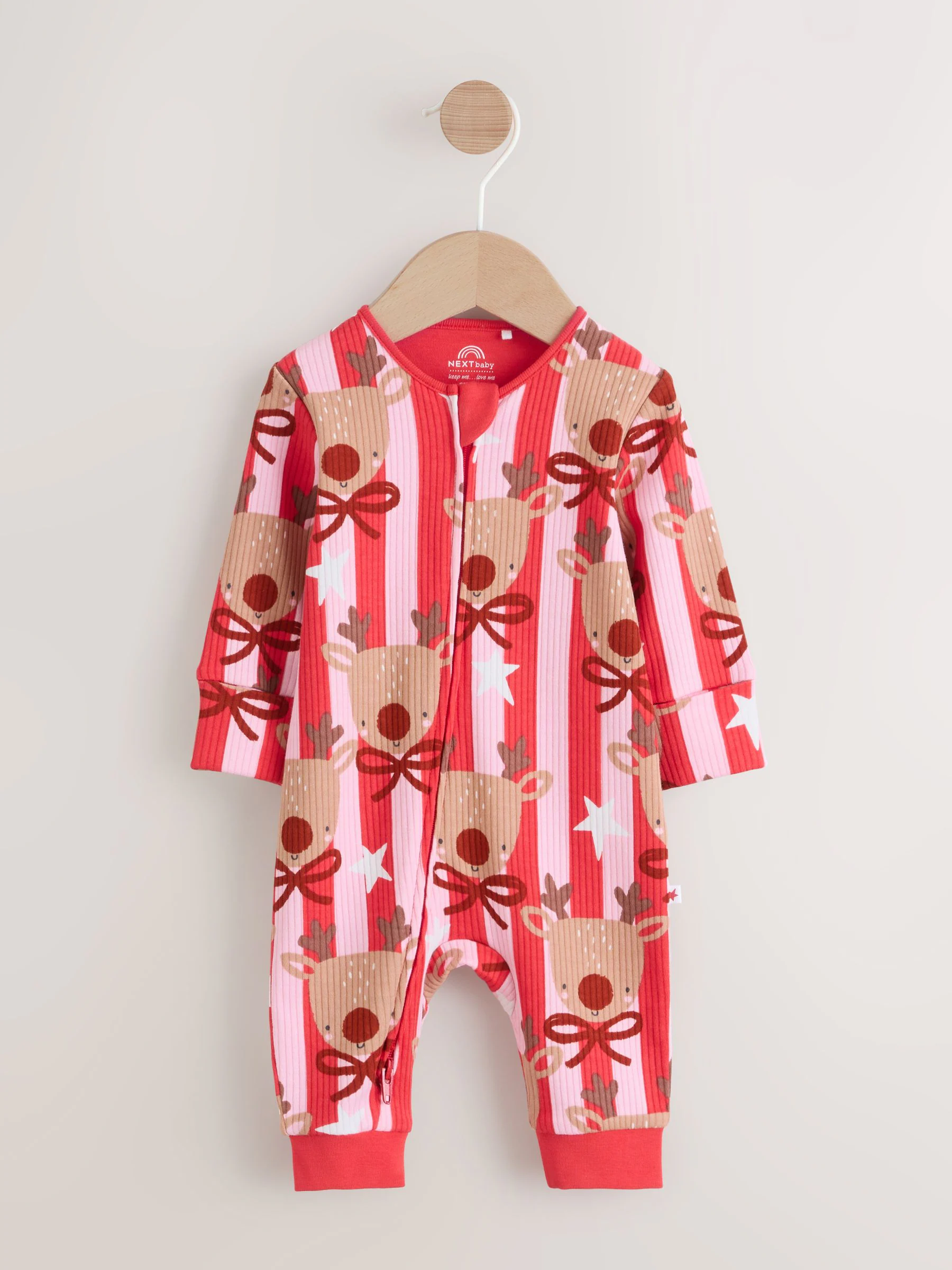 Roze - Baby kerstpyjama met rendierstrepen (0mnd -3jr)
