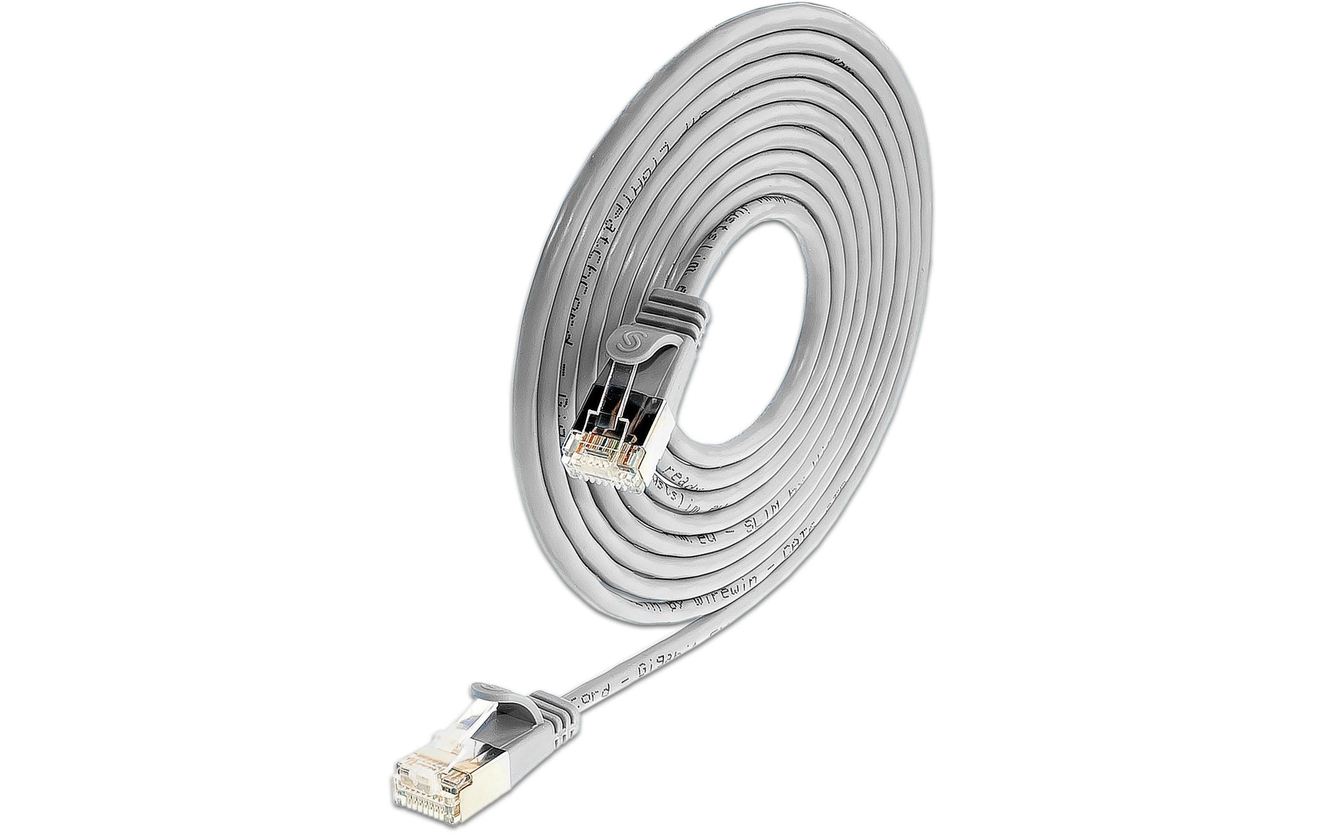 Slimpatchkabel RJ-45 - RJ-45, Cat 6, U/FTP, 7.5 m, GrauGeschirmtes Cat 6 Twisted-Pair-Kabel (U/FTP) mit Klinkenschutz