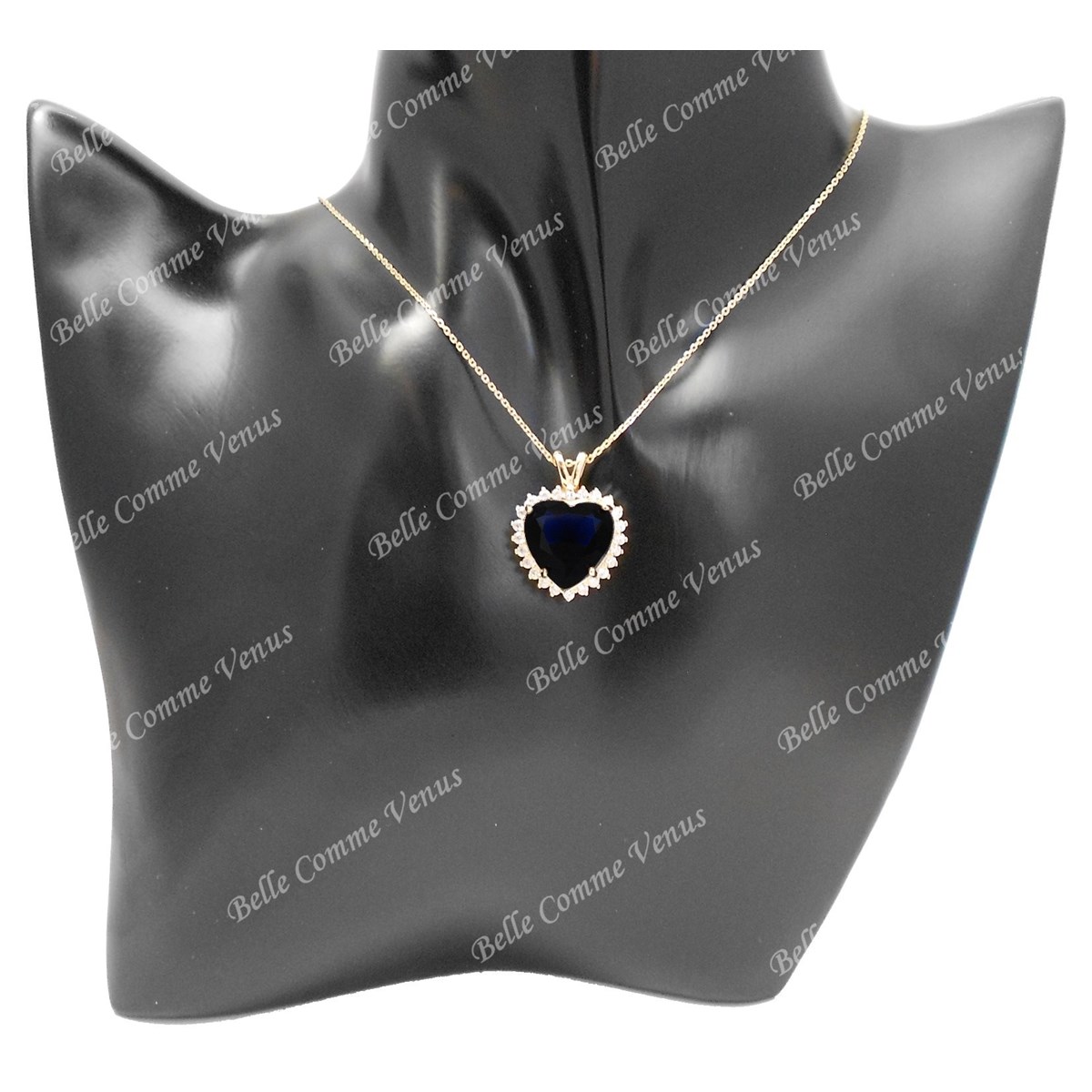 Collier coeur oxyde de zirconium bleu roi Plaqué OR 750 3 microns