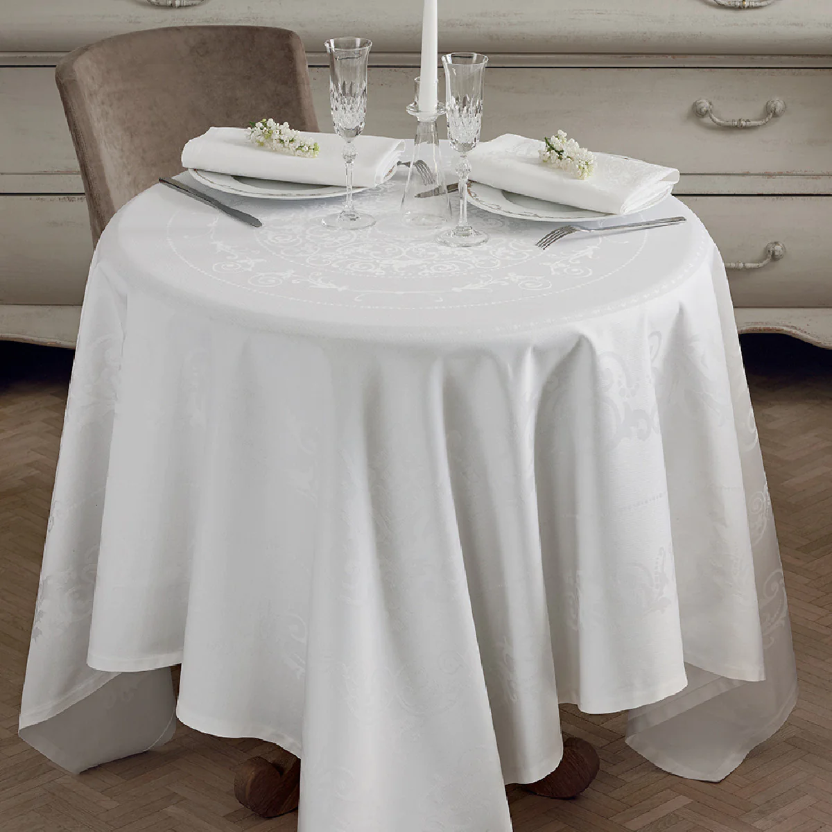 Nappe antitache déperlant pur coton blanc 174X304 Garnier Thiebaut