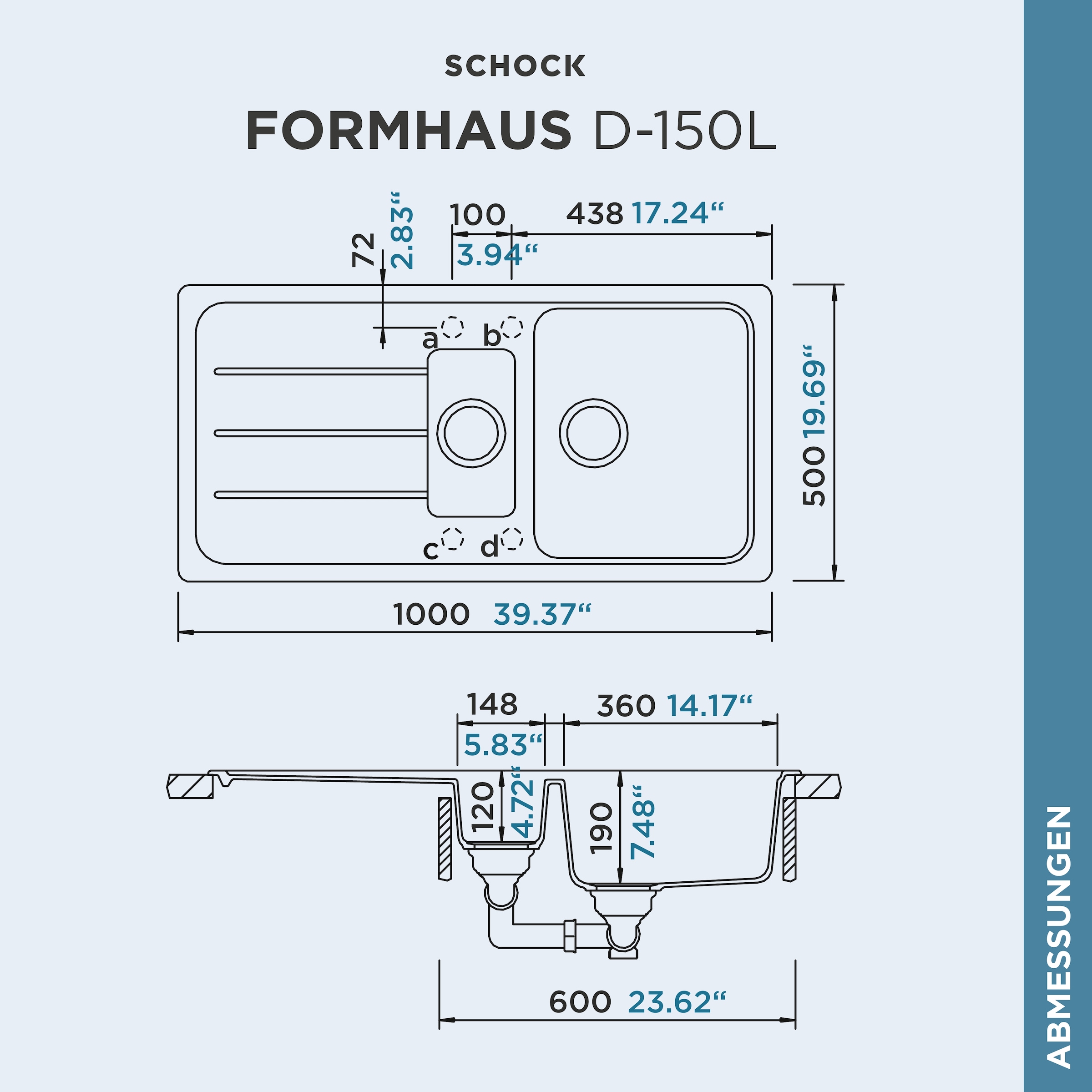 Schock Granitspüle »COMO D-150L« inklusive ab- und Überlaufgarnitur, Drehhexcenter, Diamantbohrer