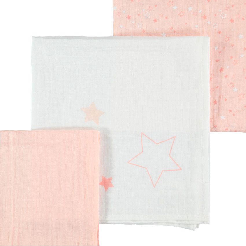Lot de 3 langes en tétra motif étoiles - Rose