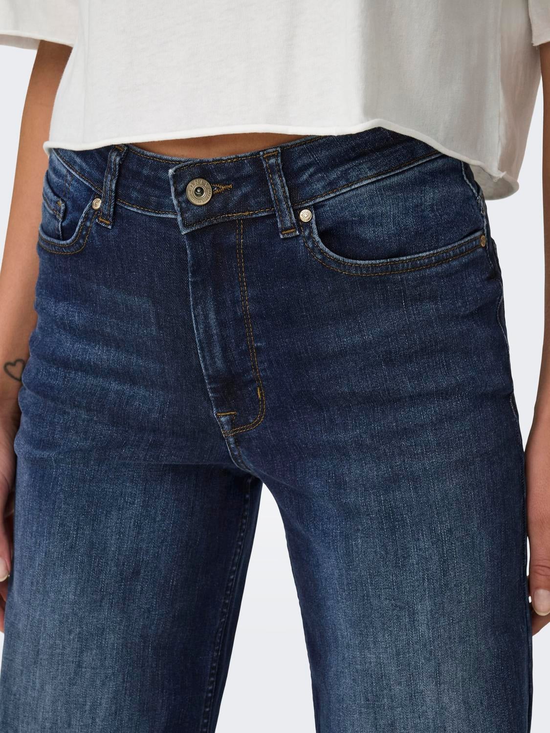 ONLMADISON Hohe Taille Weiter Beinschnitt Jeans Dark Blue Denim