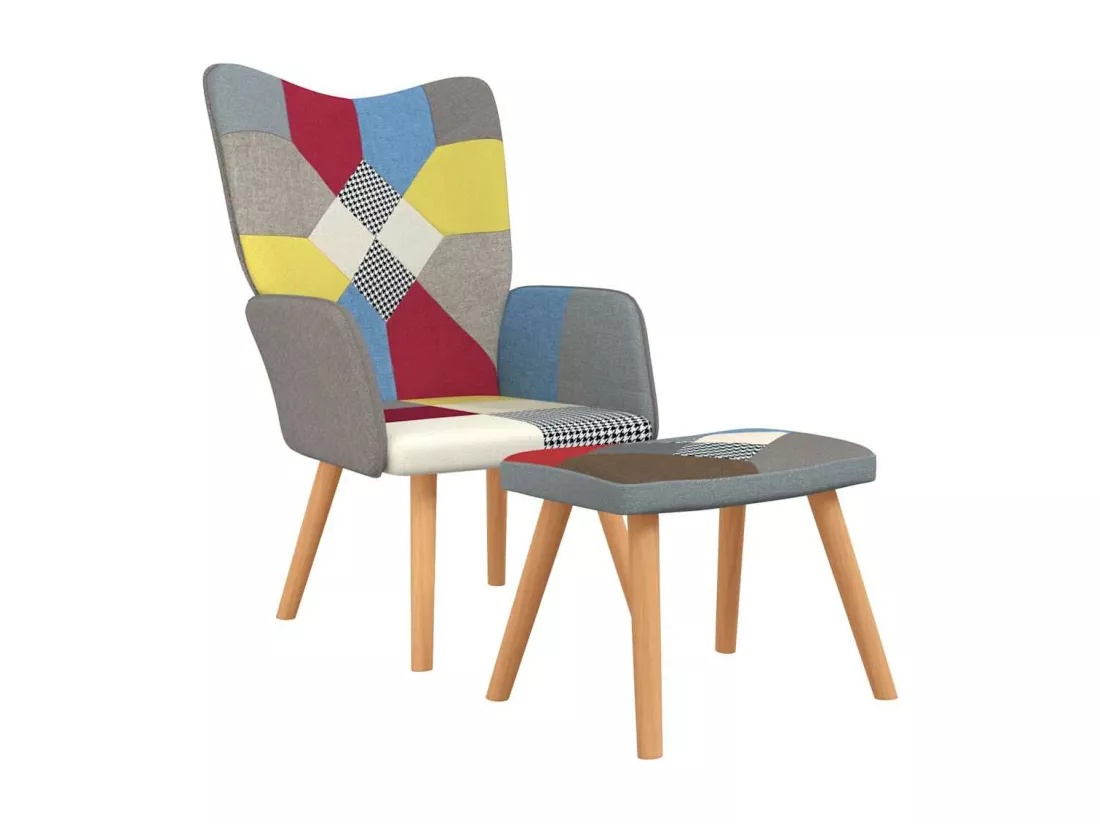 Chaise de relaxation avec repose-pied Patchwork Tissu