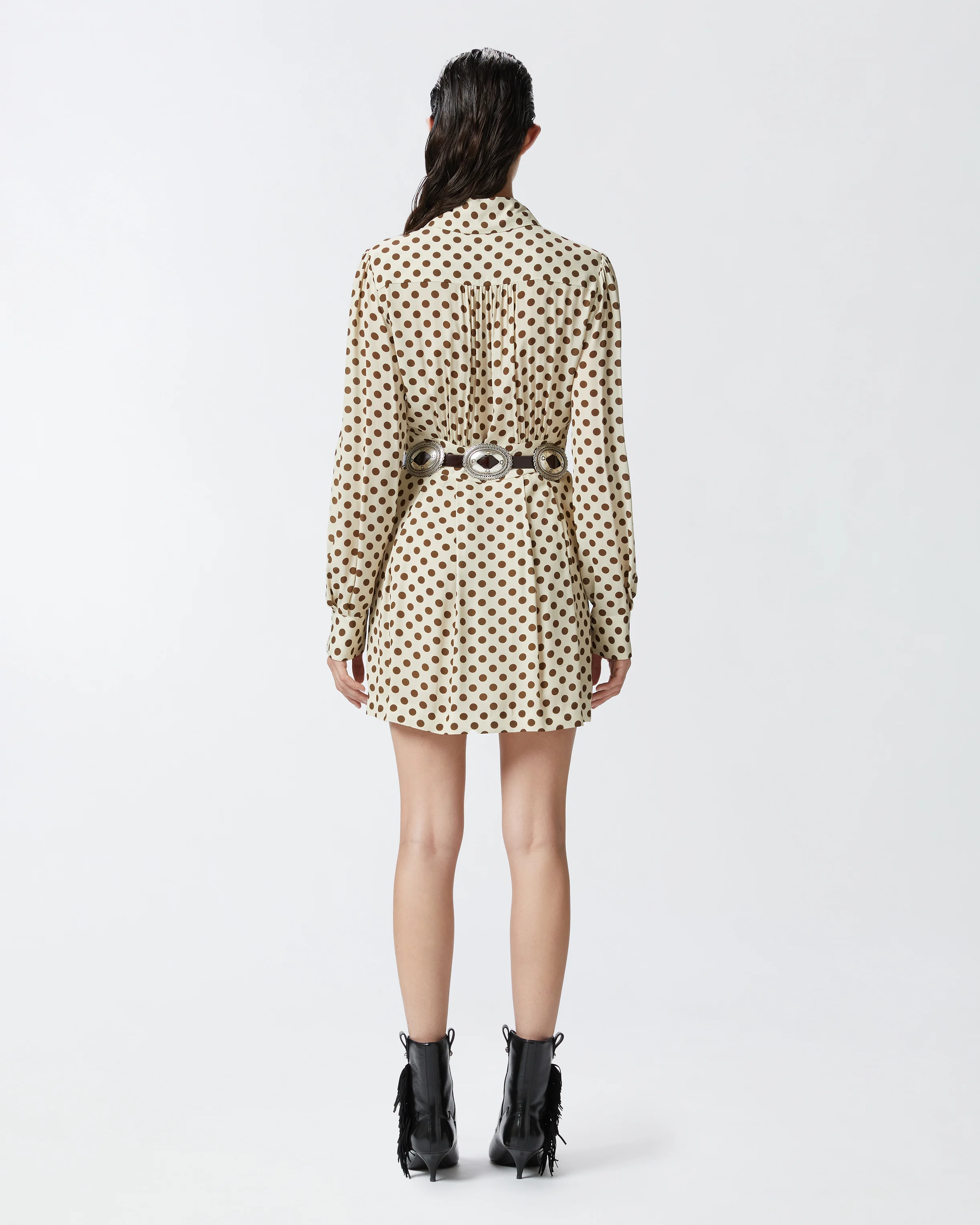 Robe chemise à pois | Beige