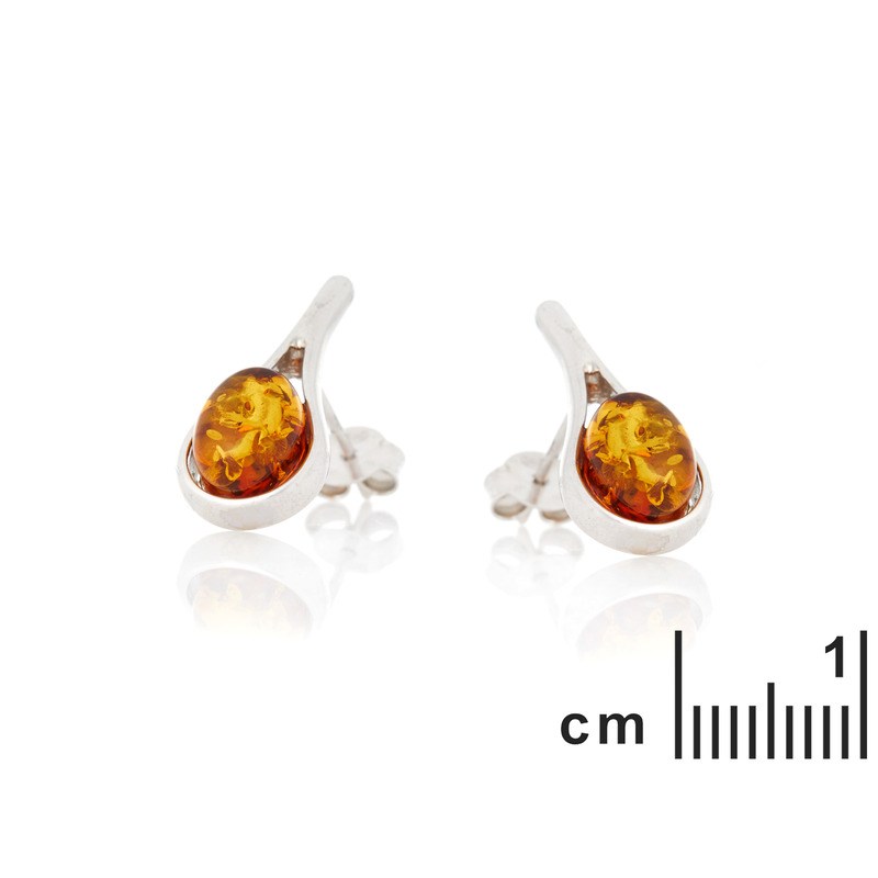 BOUCLES D'OREILLES ARGENT RHODIE 925/1000 AMBRE COGNAC