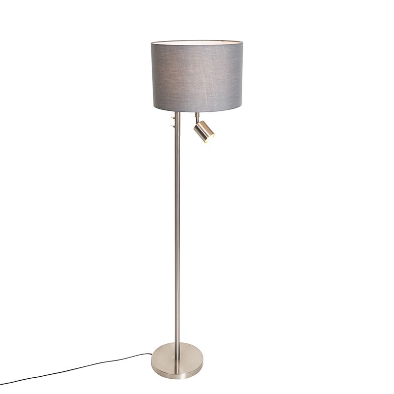 Vloerlamp staal met kap grijs en leeslamp - Jelena
