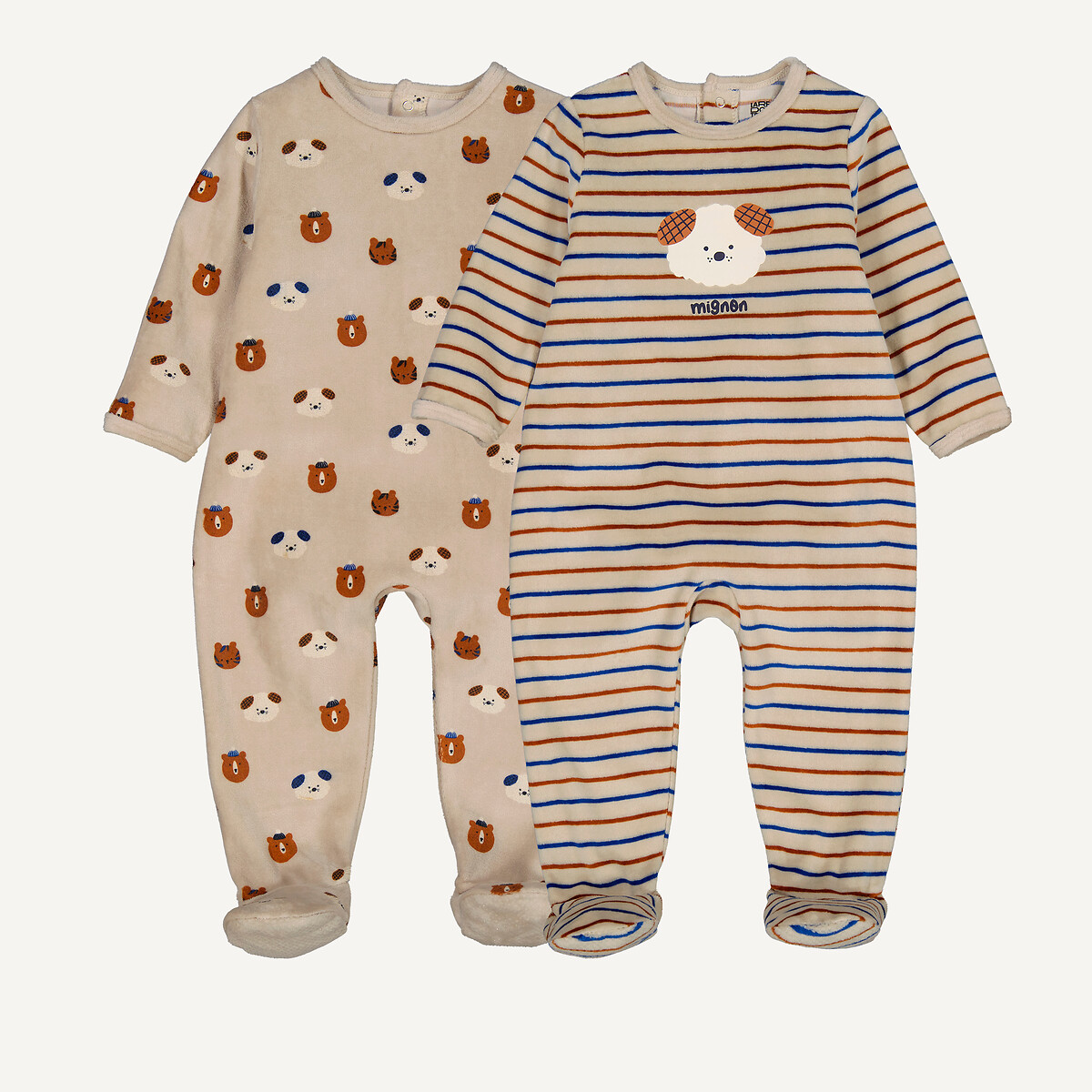 COLEÇÃO LA REDOUTE<br>Conjunto de 2 pijamas de veludo, peça única, estampa de cachorro