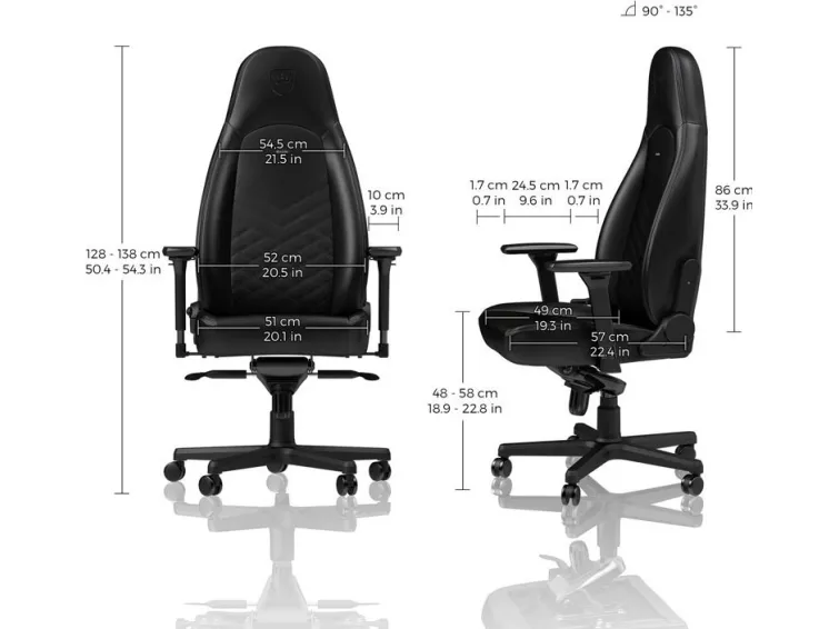noblechairs Icon, Polstret sæde og ryglæn, Sort, Kunstigt læder, Polyurethan (PU)