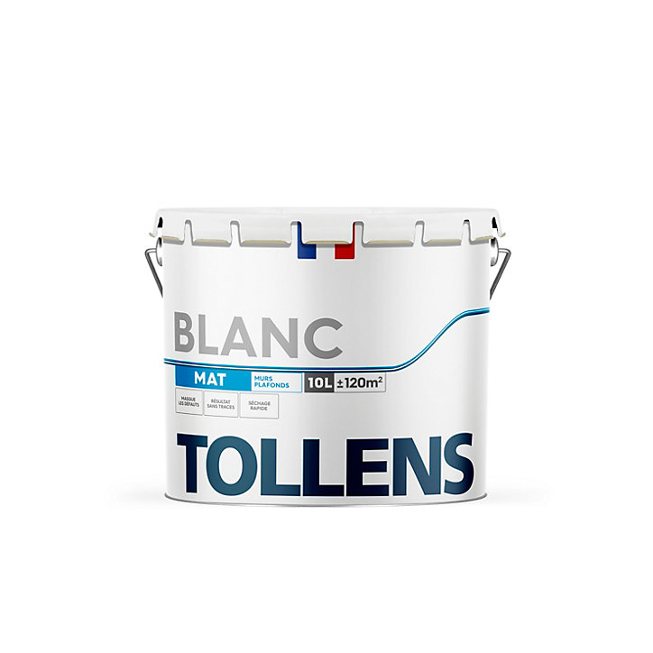 Peinture Tollens murs et plafonds mat blanc 10L