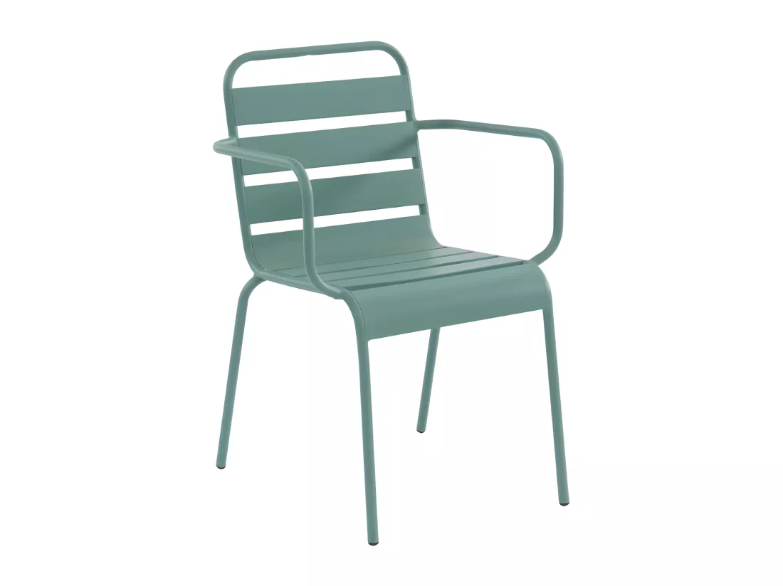 Salle à manger de jardin en métal - une table L.120 cm et 8 fauteuils empilables - Vert amande - MIRMANDE de MYLIA