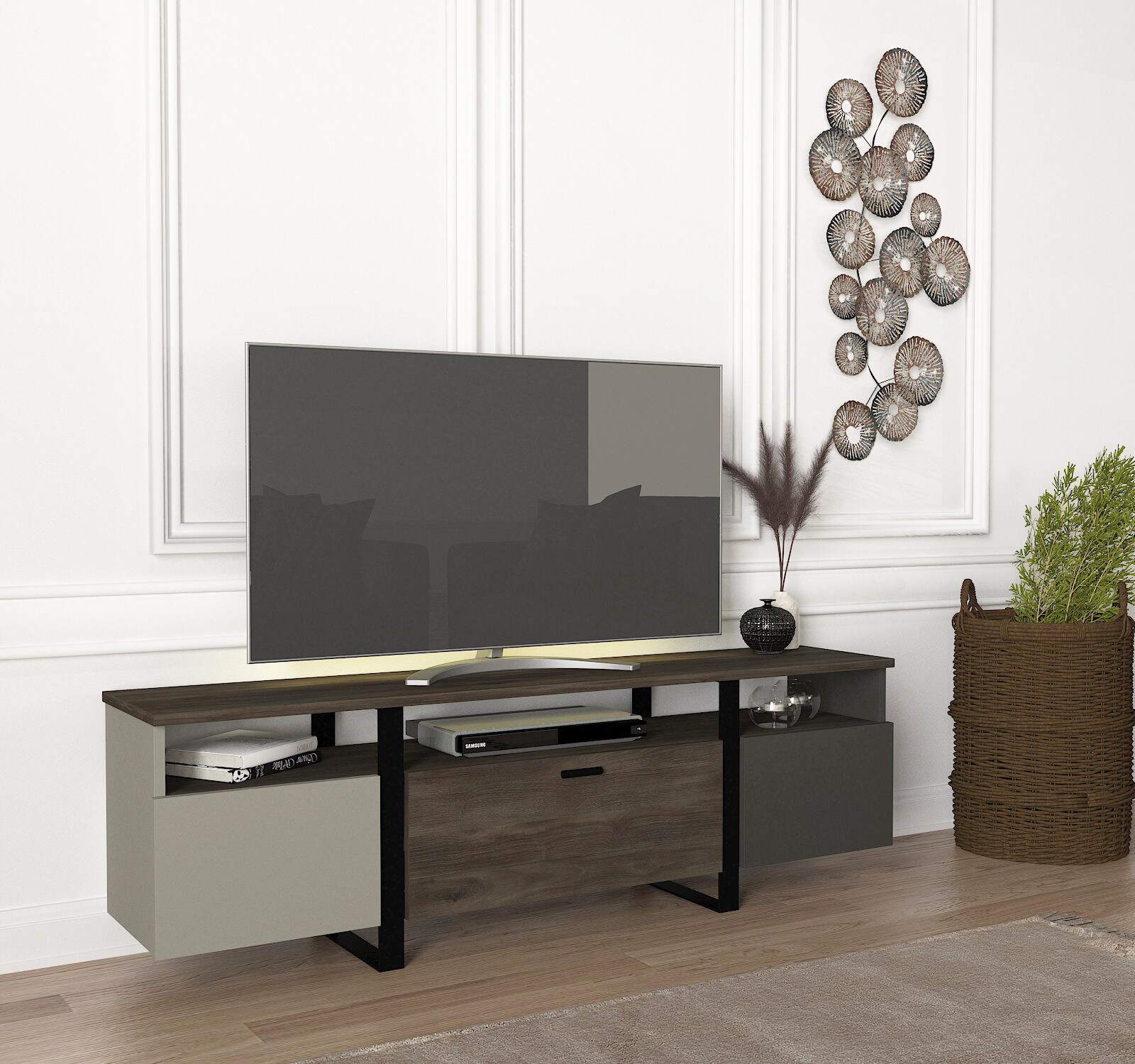 TV Lowboard Arne mit Metallfüße Grau Anthrazit