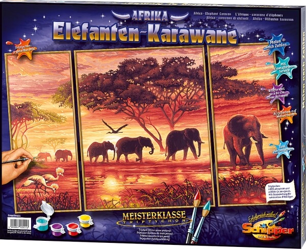 Malen nach Zahlen - Elefanten-Karawane (Triptychon)