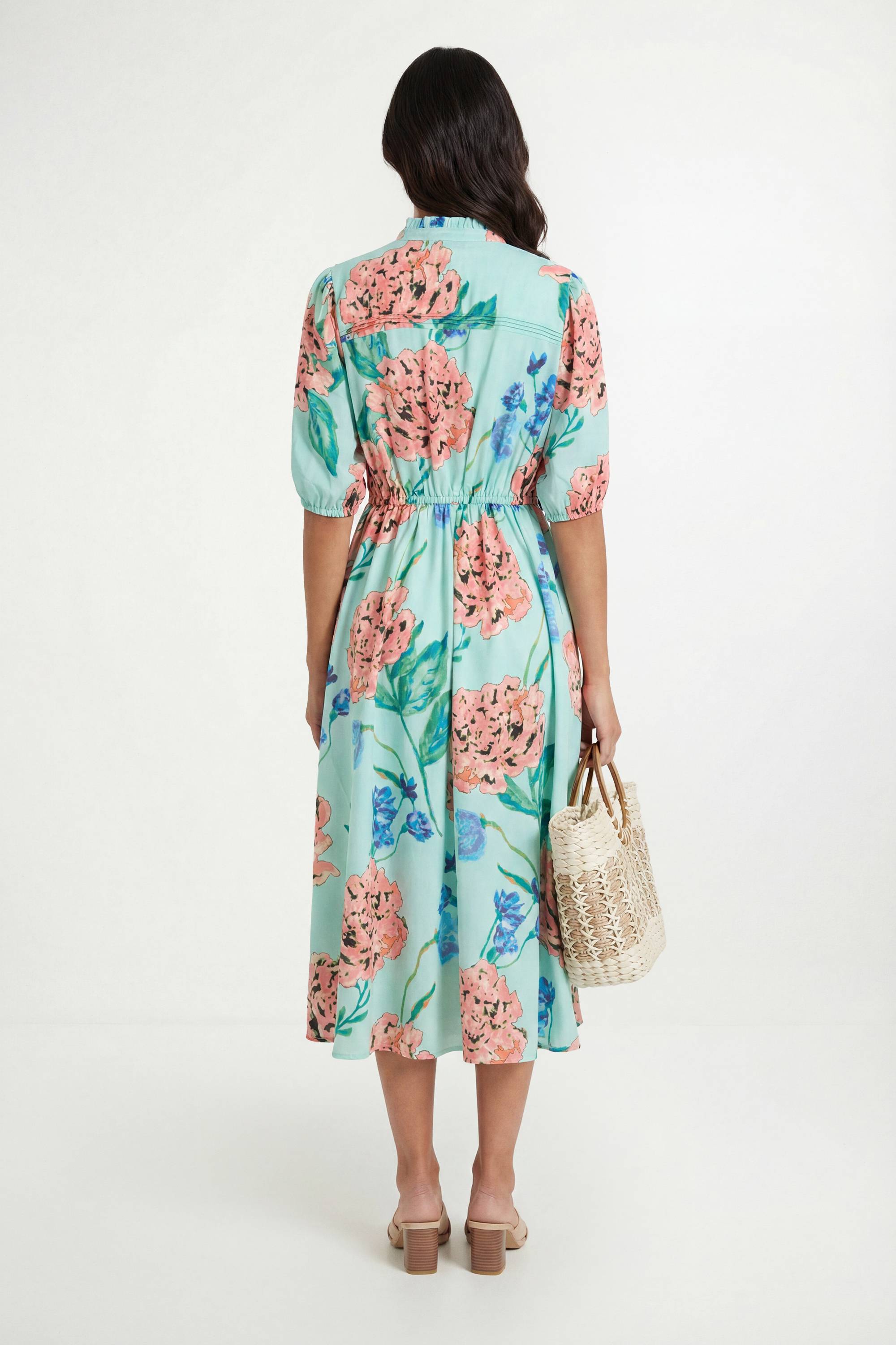 Wallis Robe Midi À Fleurs Avec Manches Bouffantes Et Plis Nervurés