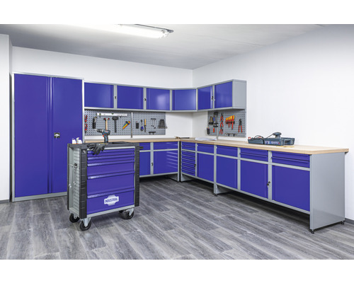 Hoge kast in industriële stijl, 1000 x 1960 x 580 mm, grijs/blauw, 1 dubbele deur, 3 legplanken