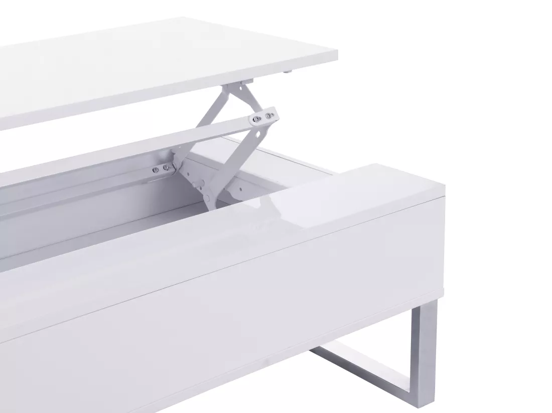 Table basse avec plateau relevable en MDF et métal chromé - Blanc laqué - SECALI