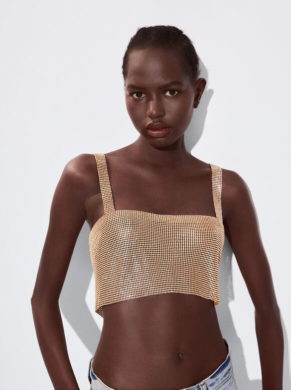 Top cropped com glitter - Dourado
