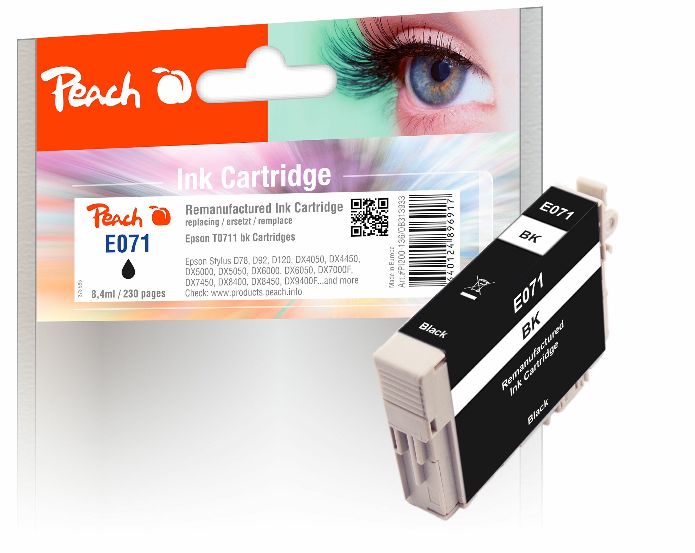 Peach E711 bk Druckerpatrone XL bk ersetzt Epson T0711 bk, C13T07114011 für z.B. Epson Stylus SX 400, Epson Stylus SX 410, Epson Stylus DX 7400 (wiederaufbereitet)