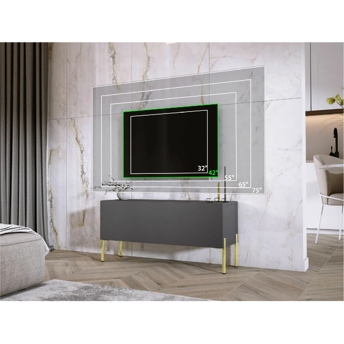 3xeliving Meuble TV - Anthracite et Or