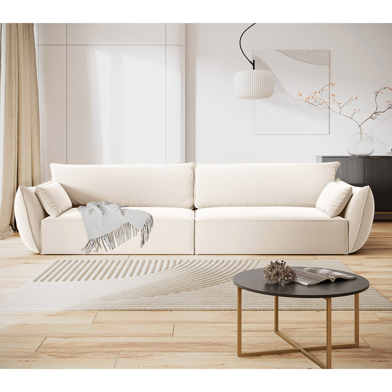 Mazzini Sofas Canapé Velours Vanda 4 Places beige clair - 248x100x85 cm