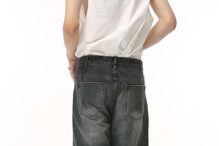 FAERIS - Mid Rise Washed Wide Leg Jeans