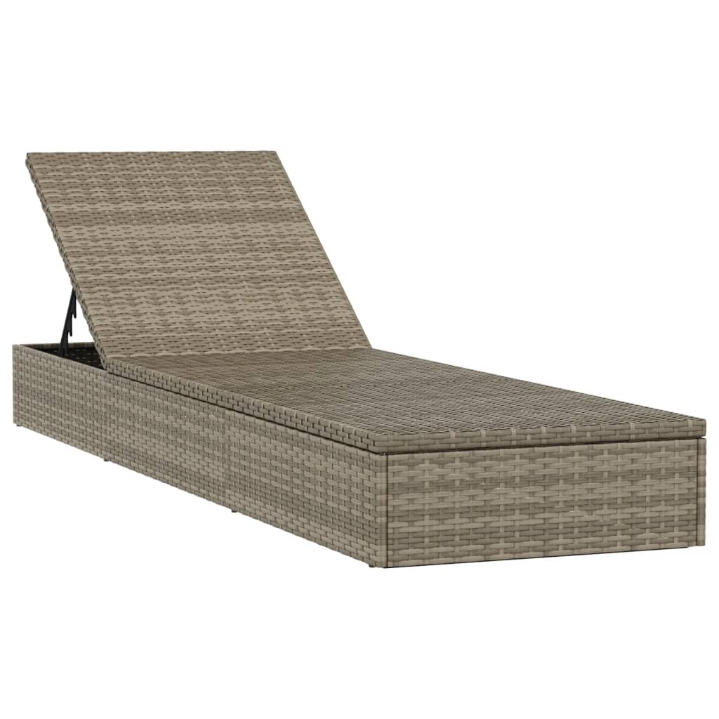 Transats chaise longue 2 pièces avec table gris résine tressée