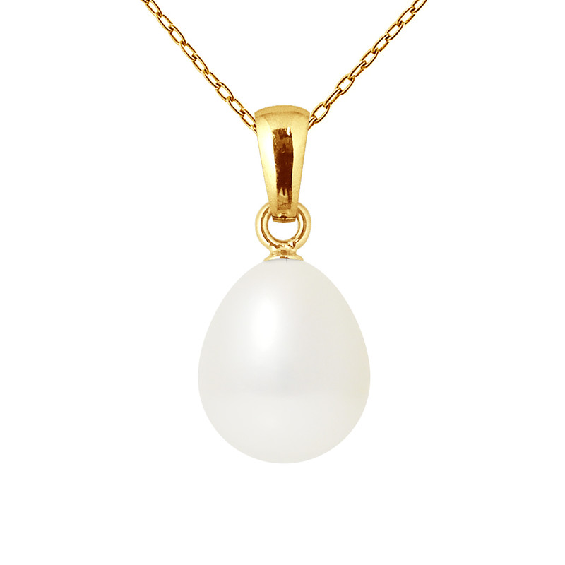 Pendentif Bélière - Or Jaune et Perle de Culture d'Eau Douce - Blanc Naturel
