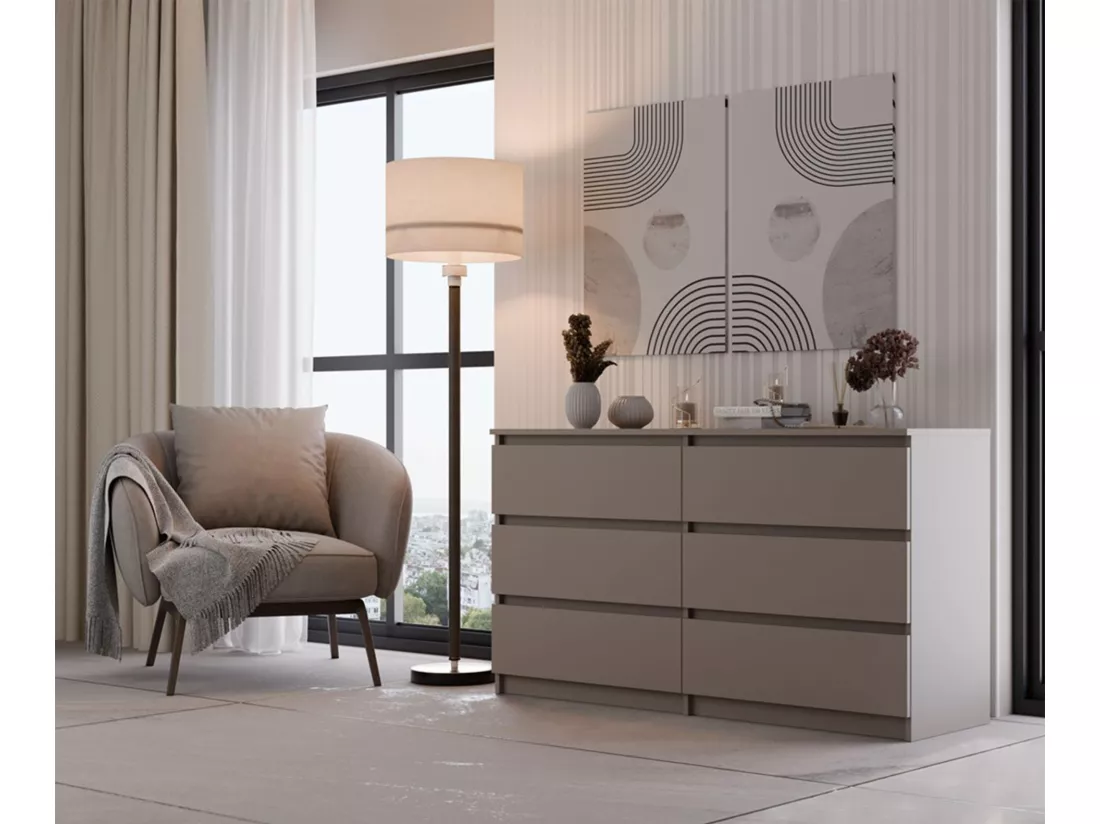 Commode à six tiroirs - 138 cm - gris - MALWA