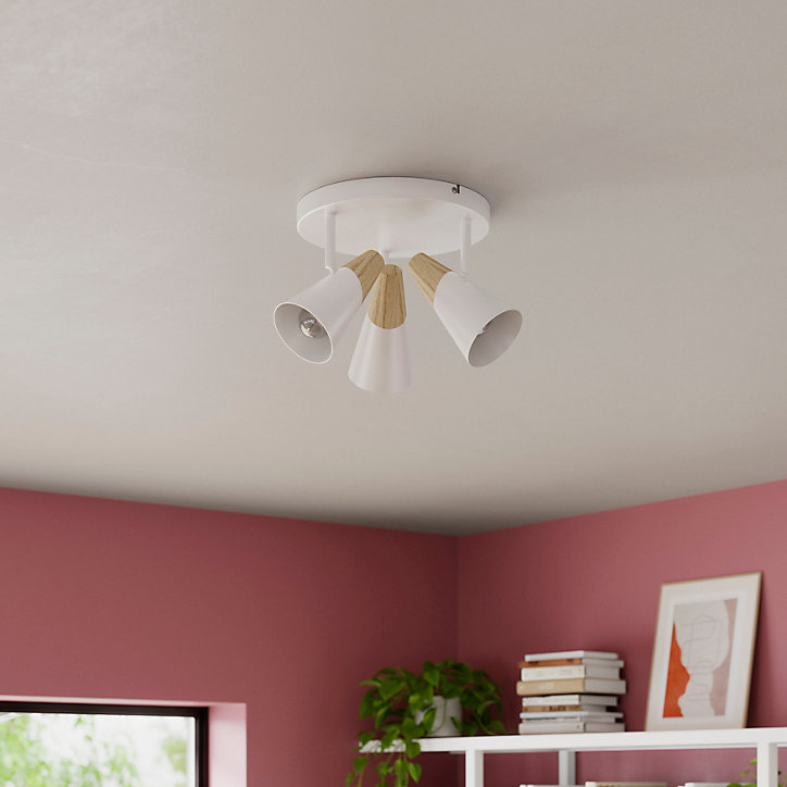 Plafonnier spot 3 lumières E14 5W GoodHome Arraqis blanc mat H.21 x Ø25 cm