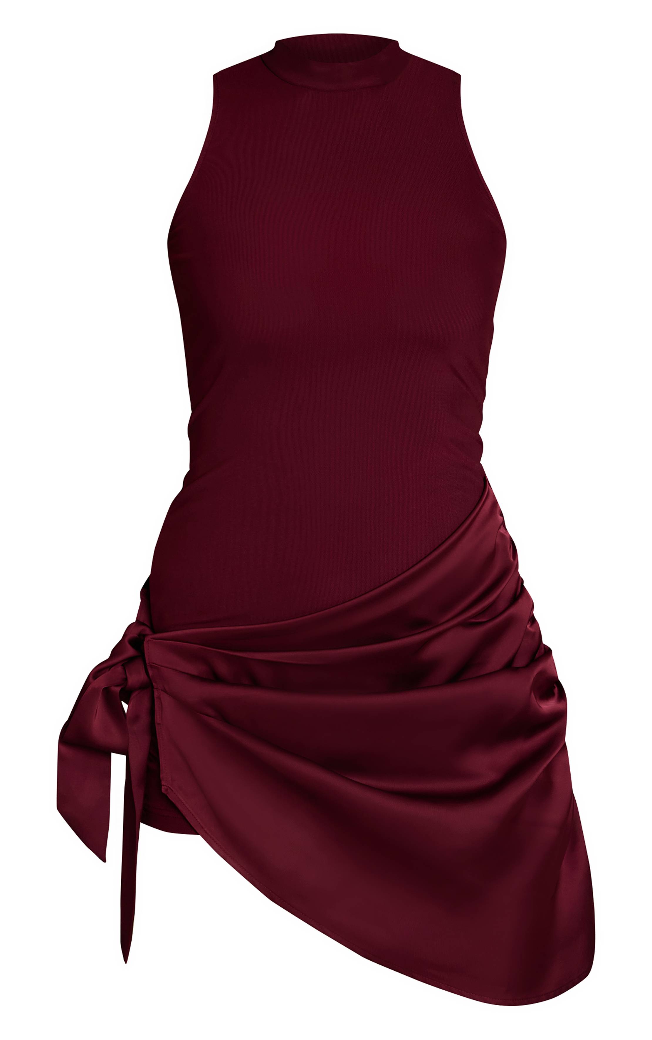 Prune Robe Mini Drapée En Satin Tissé À Col Montant
