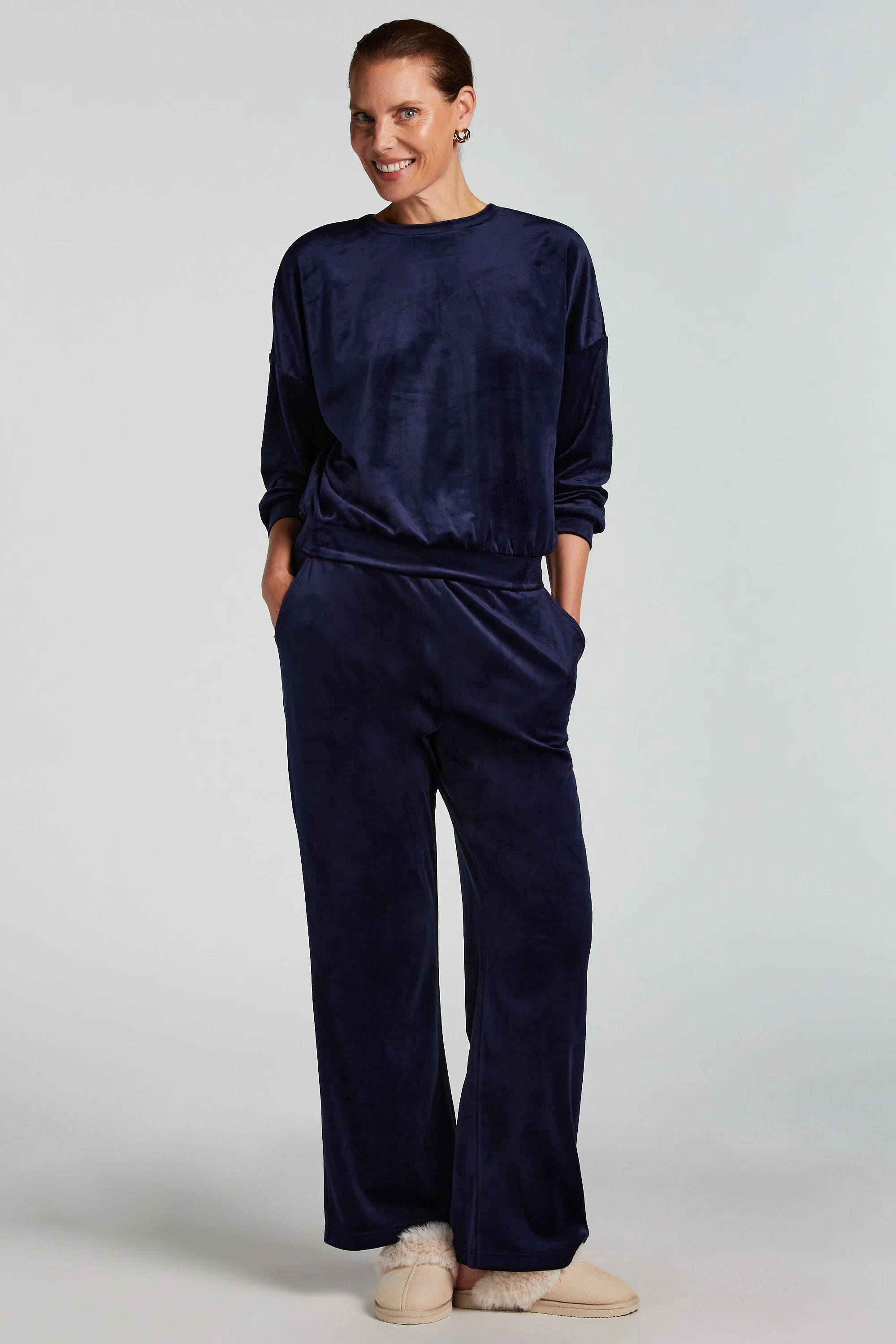 Hunkemöller fluwelen pyjamatop donkerblauw