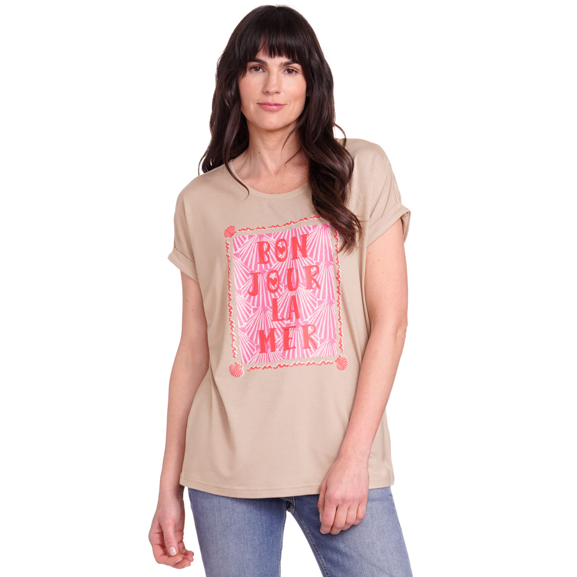 Gina Benotti Damen T-Shirt mit überschnittenen Ärmeln beige