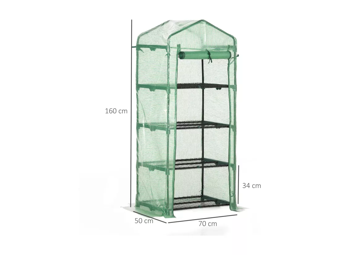 Serre de jardin balcon étagère serre 4 niveaux 0,7L x 0,5l x 1,6H m acier galvanisé bâche amovible PE haute densité vert