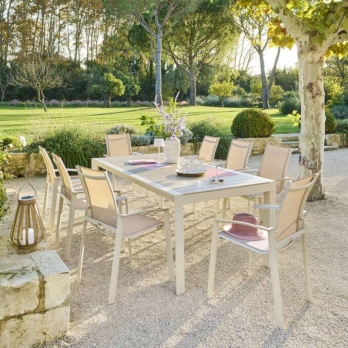 Table de jardin ÉVASION Effet bois Lin & Argile