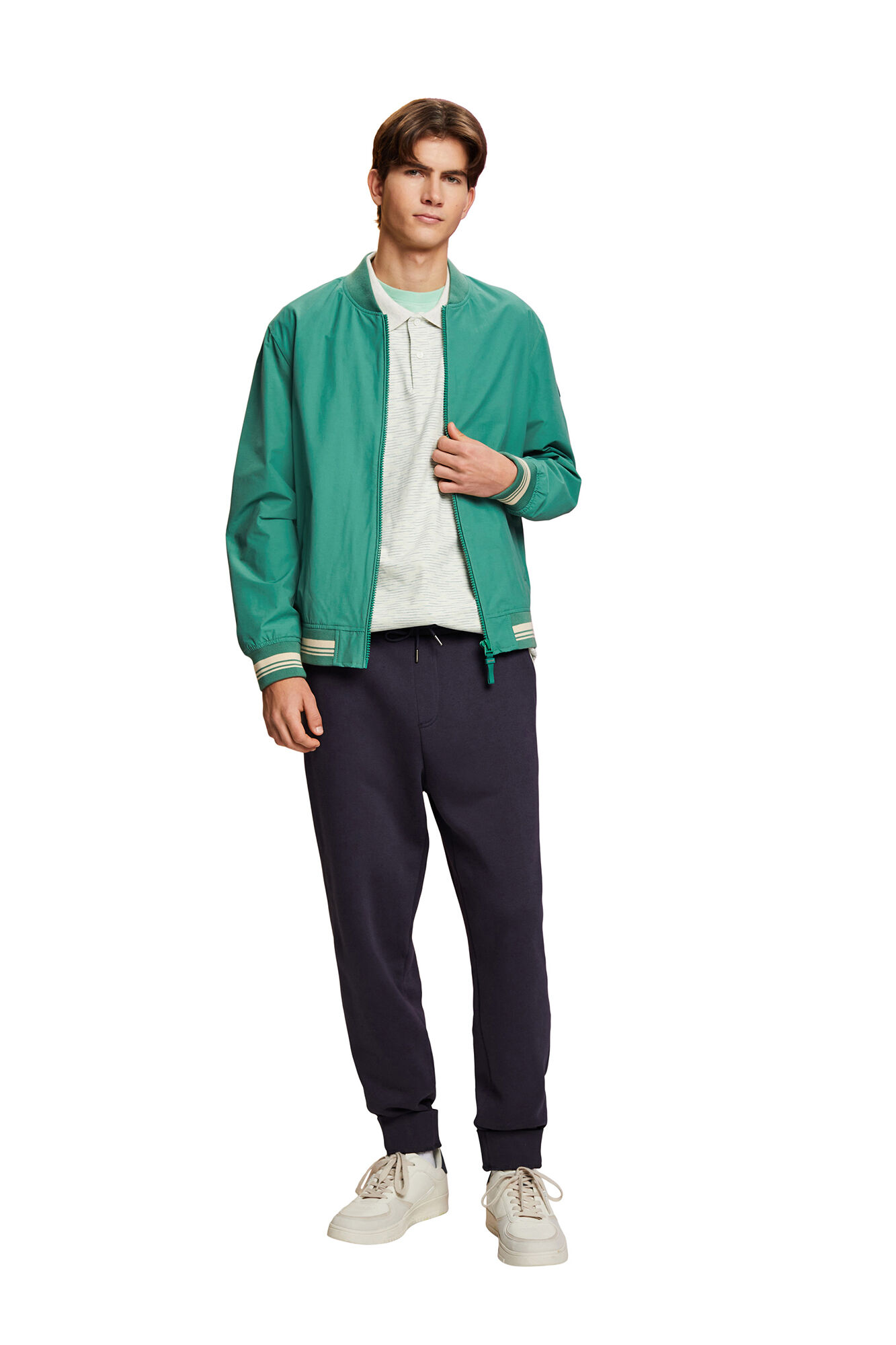 Polo listrada de corte regular em viscose - Estampa branca