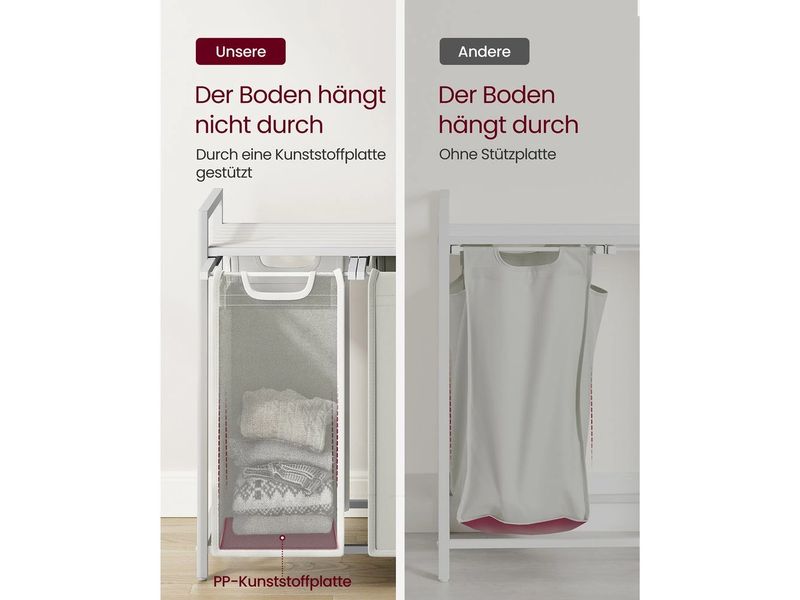 VASAGLE Wäschekorb  mit Ablage 3 x 38 l, Weiss Wäschesammler