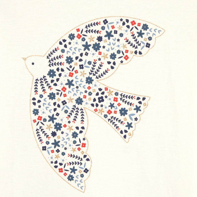 T-shirt manches longues motif colombe blanc fille