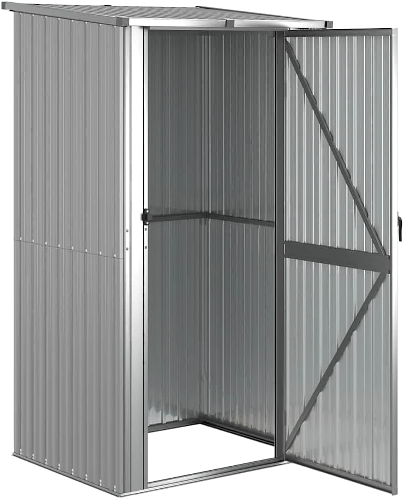 vidaXL Geräteschuppen Gartenhaus Schuppen Gerätehaus Lagerschuppen Gartenschrank Pultdach Garten Grau 118,5x97x209,5 cm Verzinkter Stahl