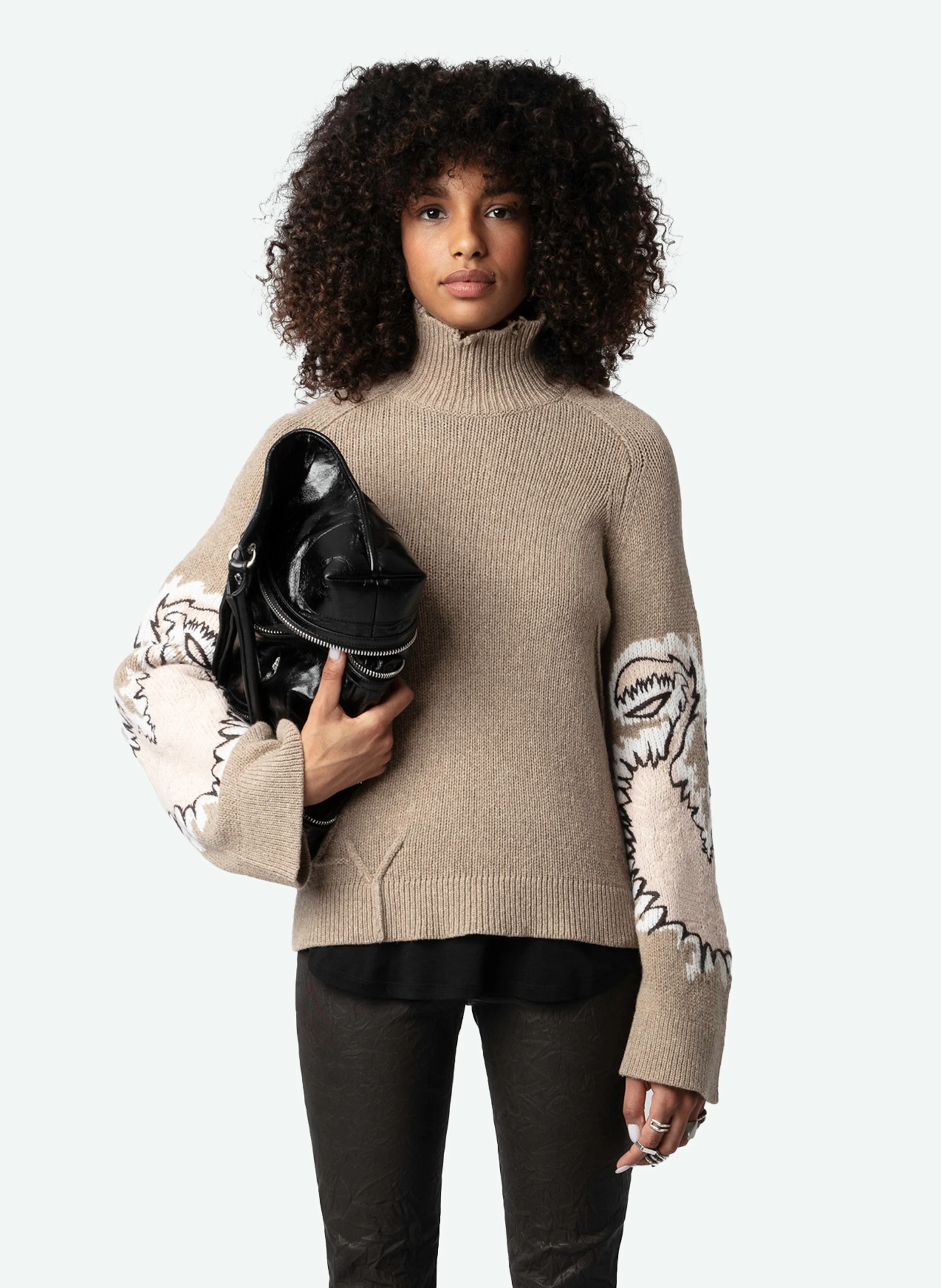 SAL - Pull droit brodé en laine| Beige