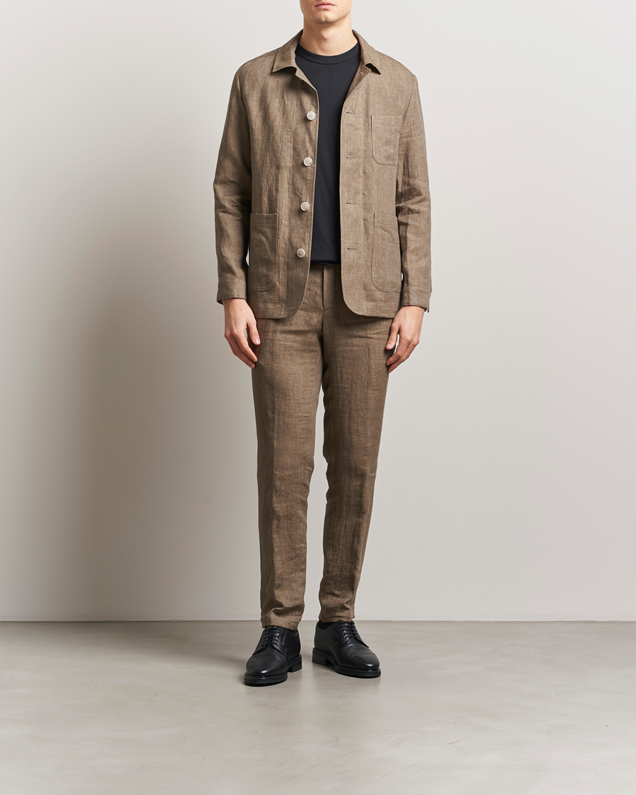 BOSS BLACK Carper Linen Shirt Jacket Dark Brown