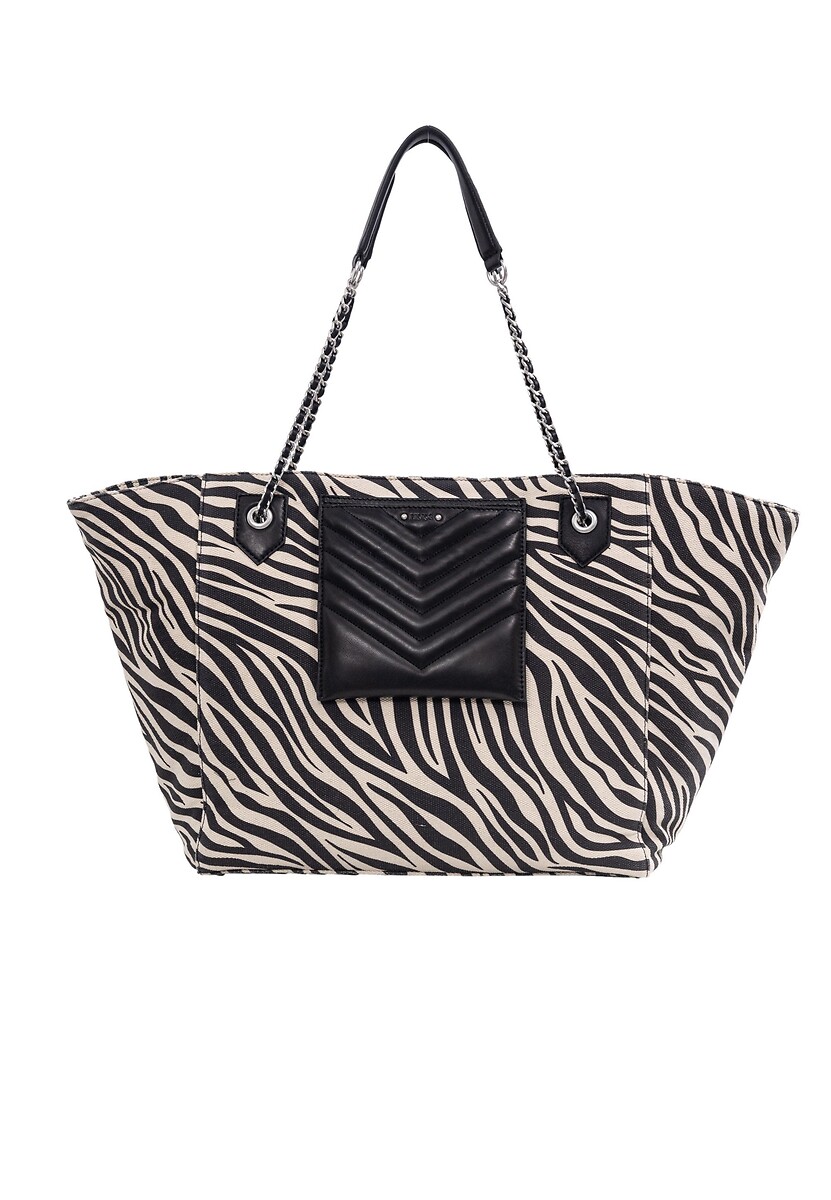 Sacola de compras IKKS em lona e couro com estampa de zebra, 1440 XL
