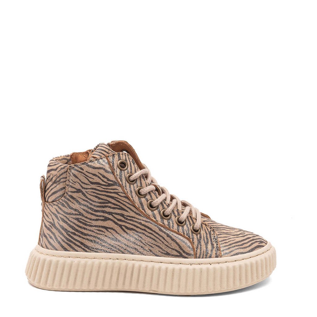Bisgaard Debbieleren sneakers met zebraprint en glitterslichtbruin