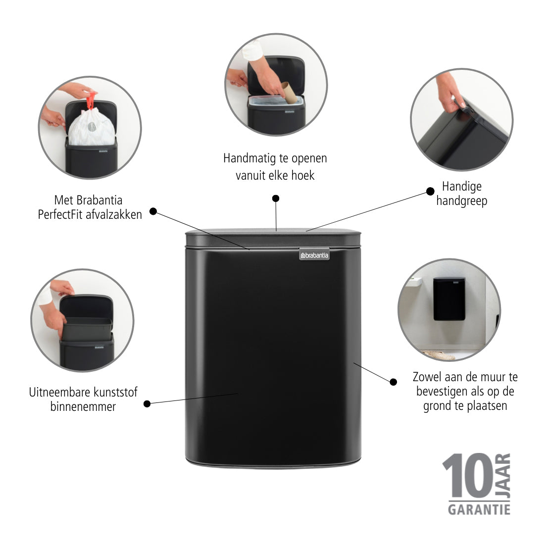 Brabantia Bo Afvalemmer 7 L - Matt Black
