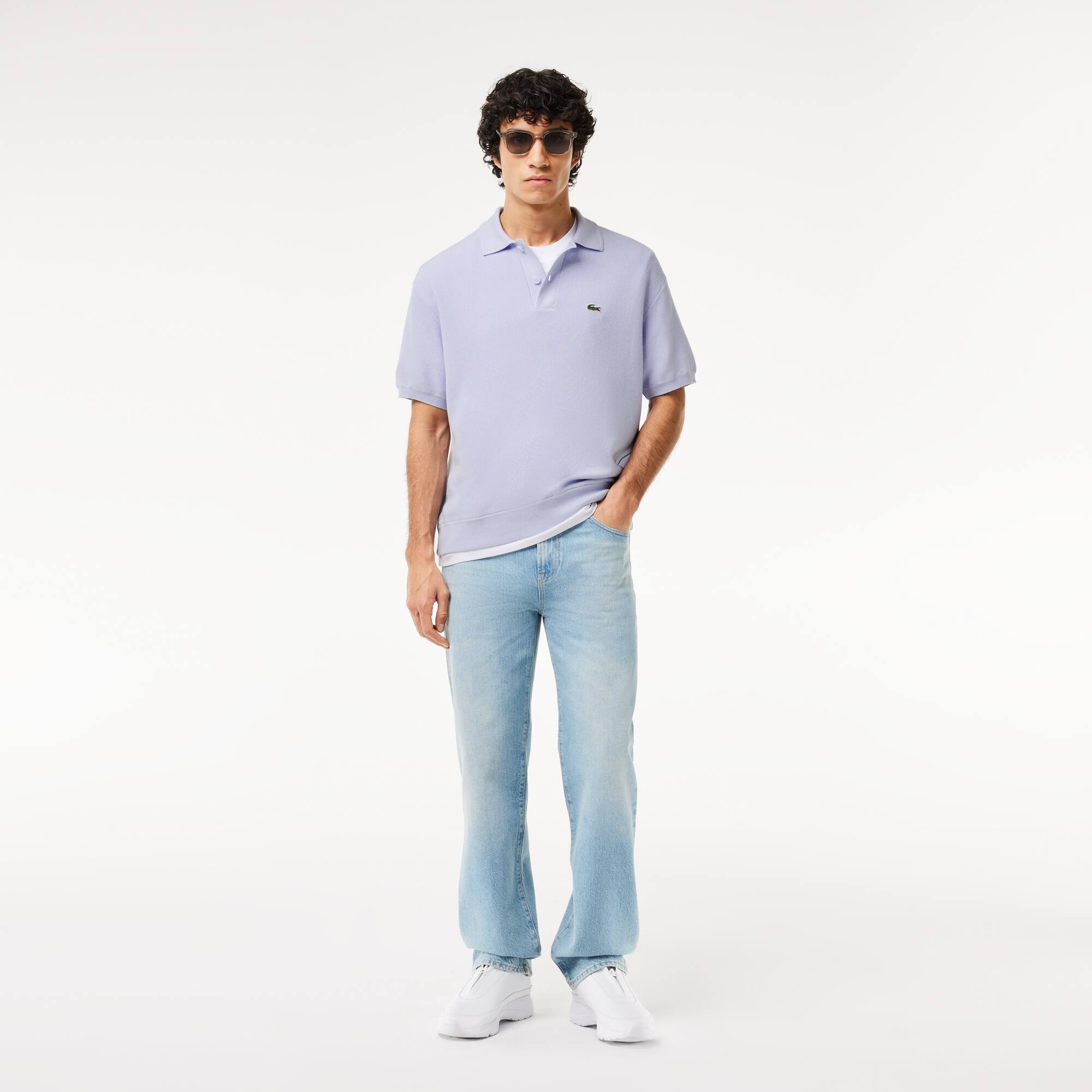 Pull col polo en coton biologique Pullovers - Bleu - Lacoste - Homme