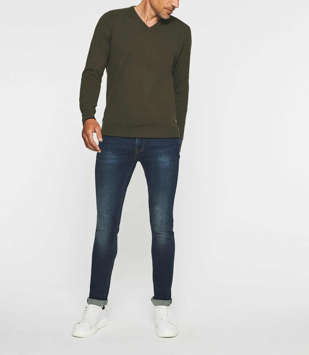 Pull col V en coton-cachemire kaki BRENT