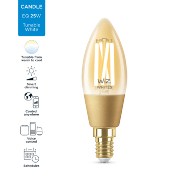WiZ Connected LED kaars E14 25W filament gold koel tot warmwit licht dimbaar