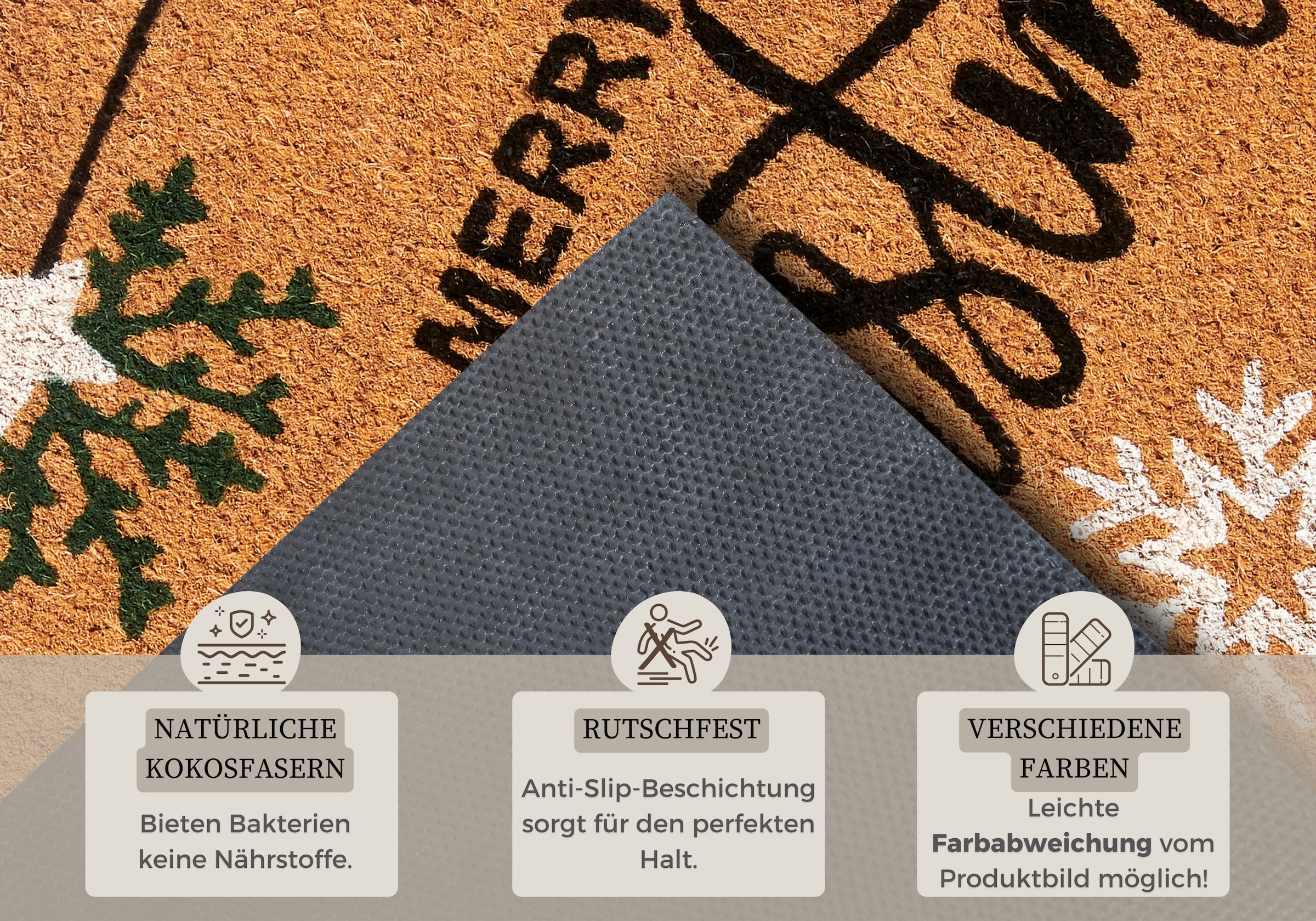 HANSE Home Fussmatte »Kokos Merry Christmas Gifts, Türmatte« rechteckig 15 mm Höhe Schmutzfangmatte, Rutschfest, Outdoor, Weihnachten, Kokosmatte, Flur
