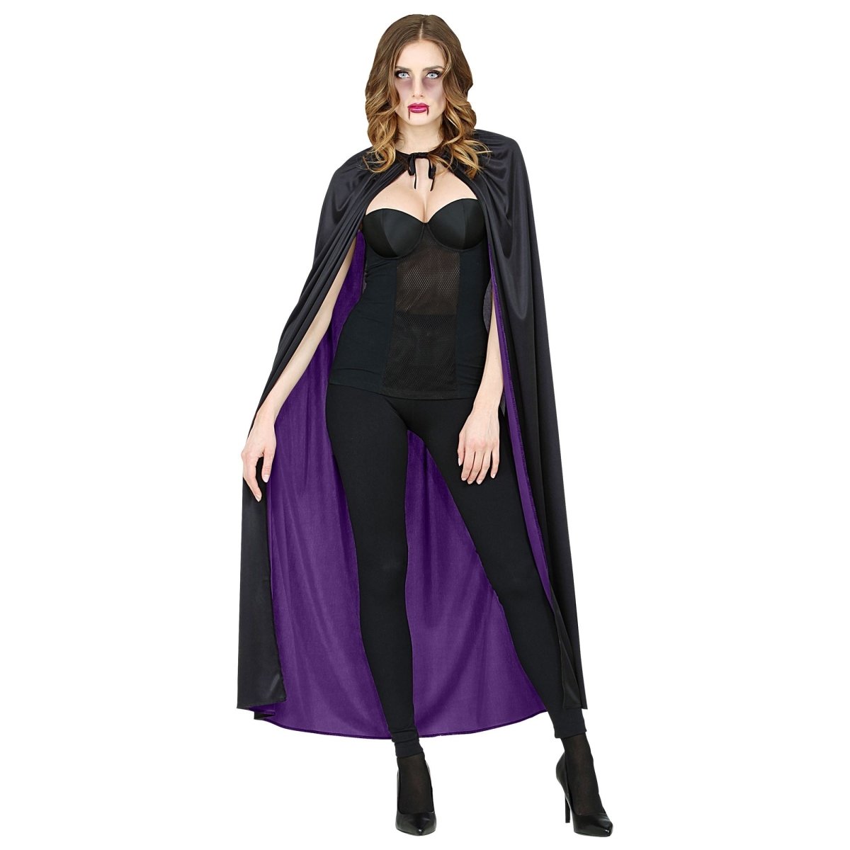 Halloween Cape Zwart Paars 1,3m
